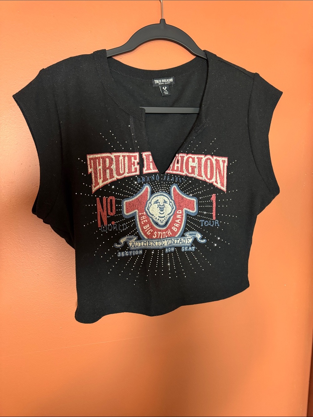 True Religion Black Cropped Baby Tee